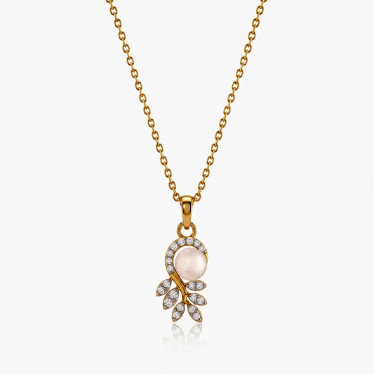 Gold Lab Grown Diamond & Pearl Floral Pendant Necklace for Women | Luxury Fine Jewelry | Tvayi
