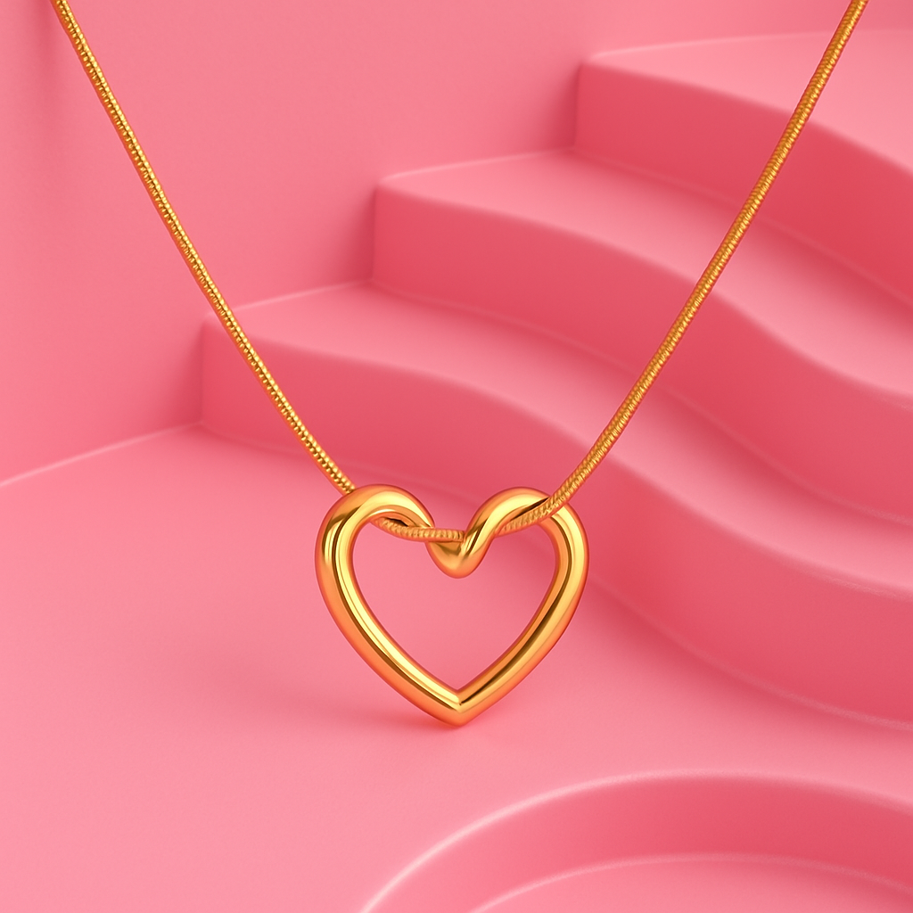 Gold-Plated Open Heart Pendant Necklace for Women & Girls | Demi-Fine Jewellery | 18K Gold Plated Pendant | Tvayi Jewellery