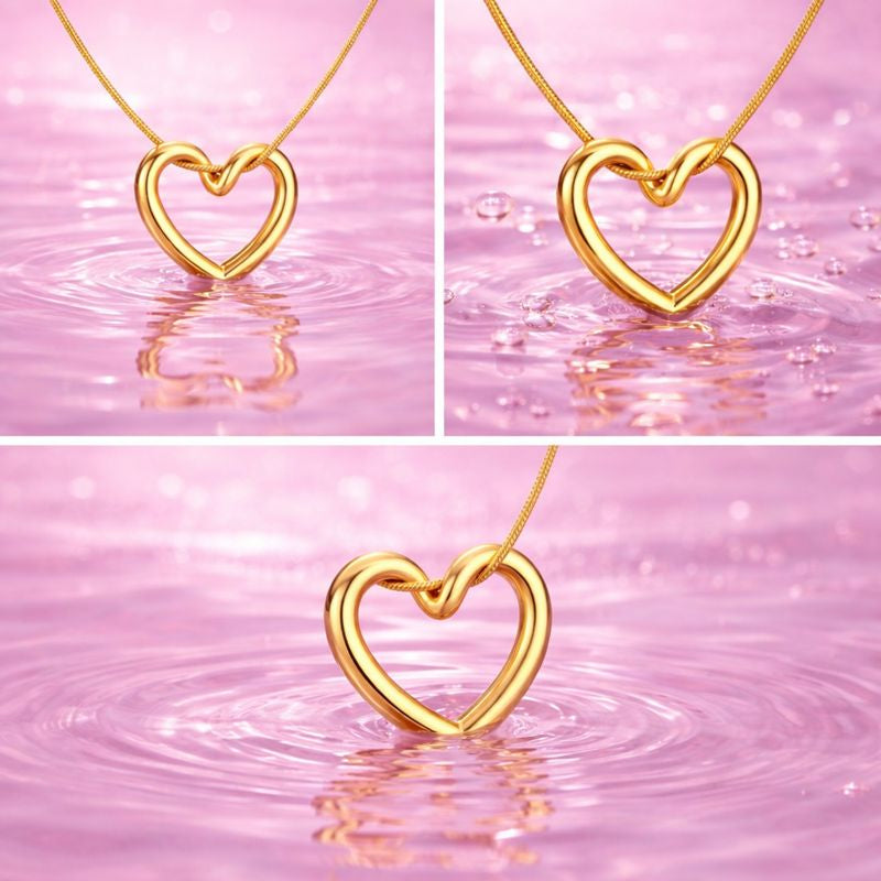 Gold-Plated Open Heart Pendant Necklace for Women & Girls | Demi-Fine Jewellery | 18K Gold Plated Pendant | Tvayi Jewellery