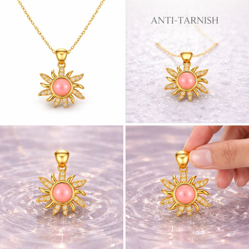 Gold Plated Sunburst Pendant Necklace – Coral Glow Demi-Fine Anti-Tarnish Jewellery | Tvayi