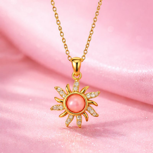Gold Plated Sunburst Pendant Necklace – Coral Glow Demi-Fine Anti-Tarnish Jewellery | Tvayi