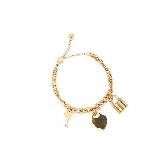 Gold-Toned Link Locked Your Heart Bracelet Tvayi