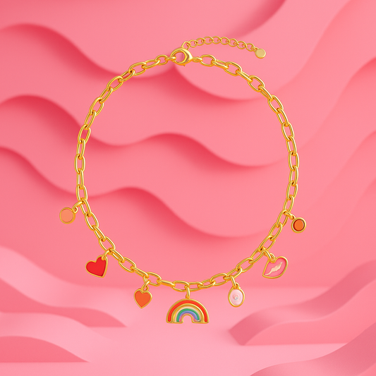 Golden Rainbow & Hearts Charm Necklace | Tvayi