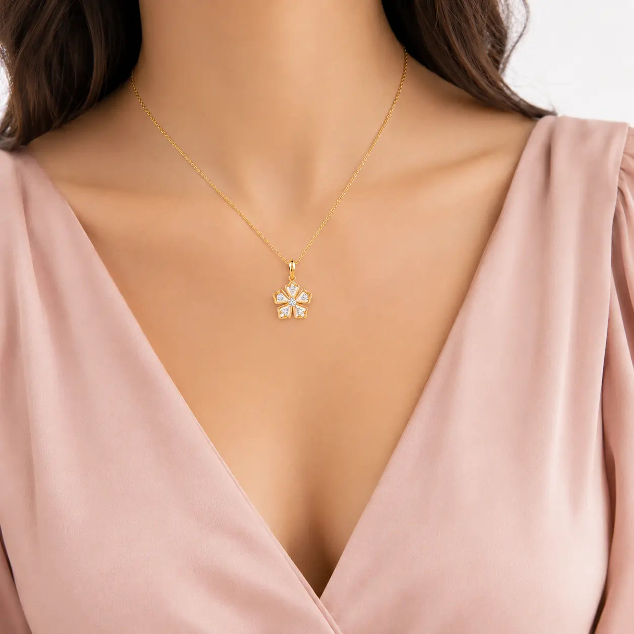 Golden Blossom Diamond Pendant Necklace | Tvayi