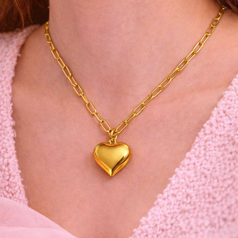 Golden Heart Pendant – Anti-Tarnish Demi-Fine Necklace | Tvayi Jewellery