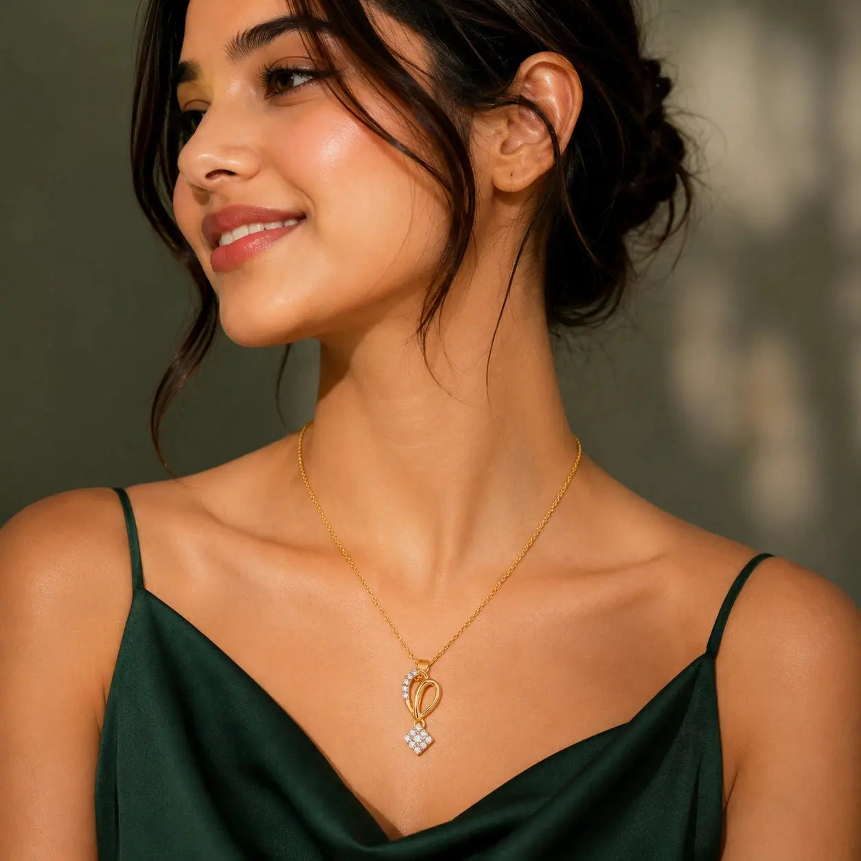 Golden Loop Diamond Pendant Necklace Tvayi