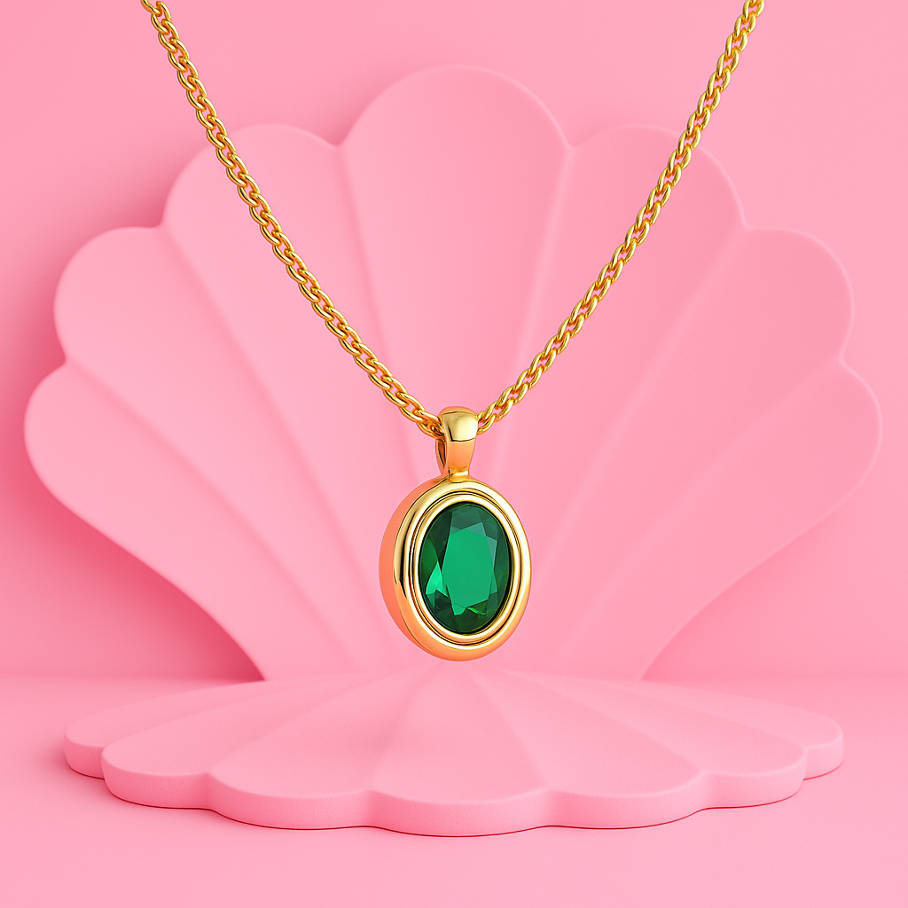 Green Stone Pendant Necklace – 18K Gold Vermeil Demi Fine Jewellery | Tvayi Jewellery