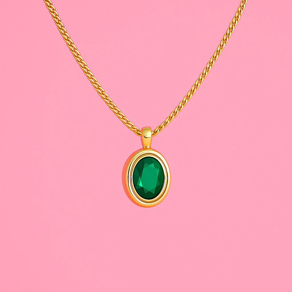 Green Stone Pendant Necklace – 18K Gold Vermeil Demi Fine Jewellery | Tvayi Jewellery