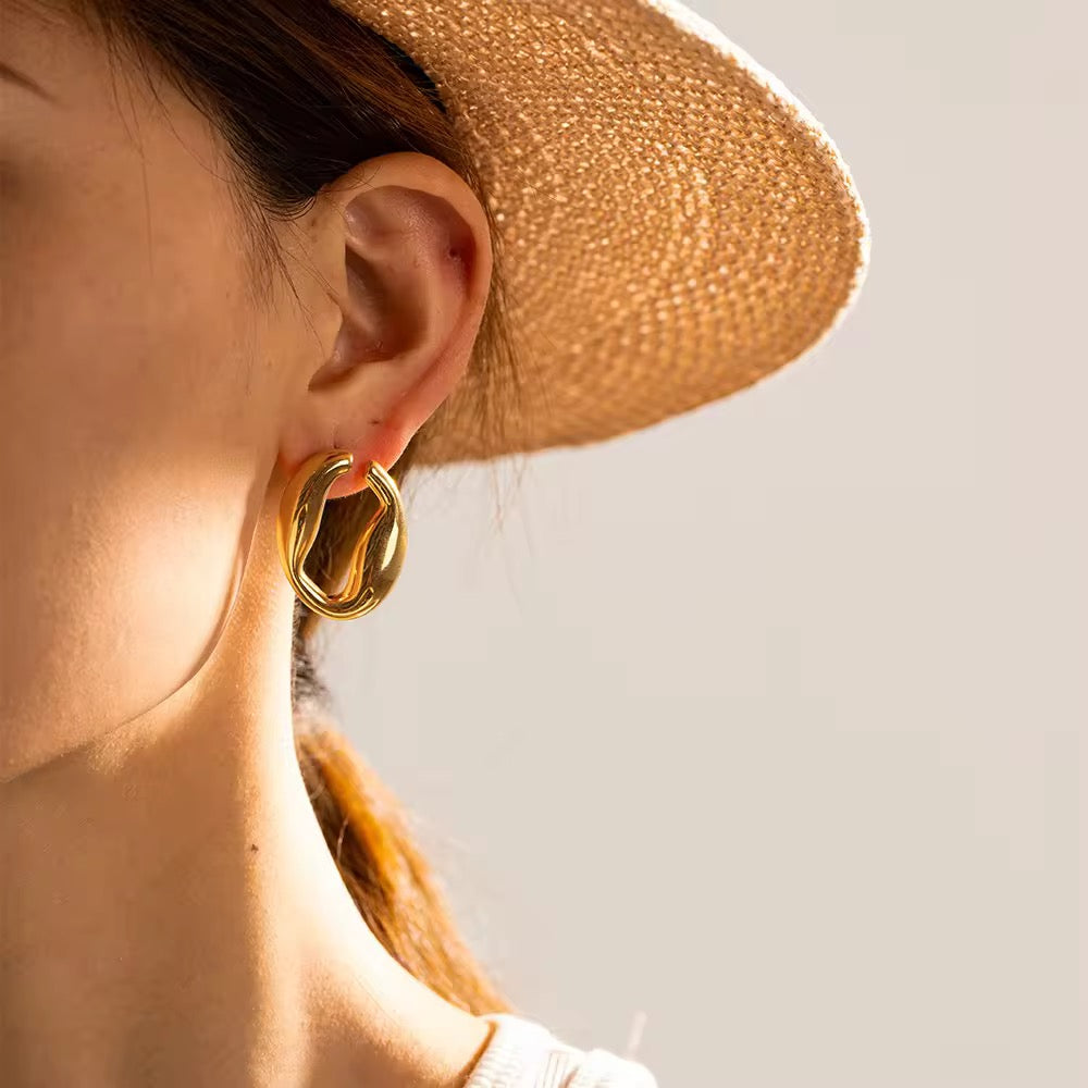 Oval Loop Gold Stud Earrings | Tvayi Jewellery