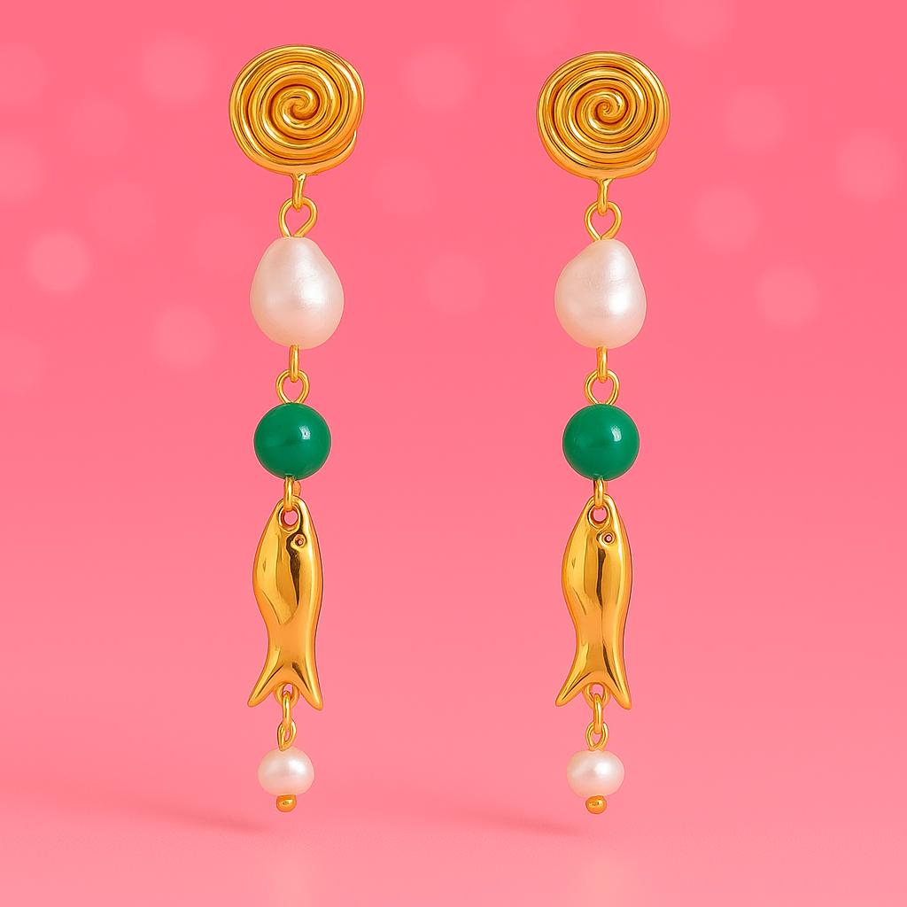 Fish pearl earrings | Tvayi