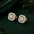 Imperia Emerald-Cut Halo Diamond Stud Earrings in 9KT Gold | Tvayi