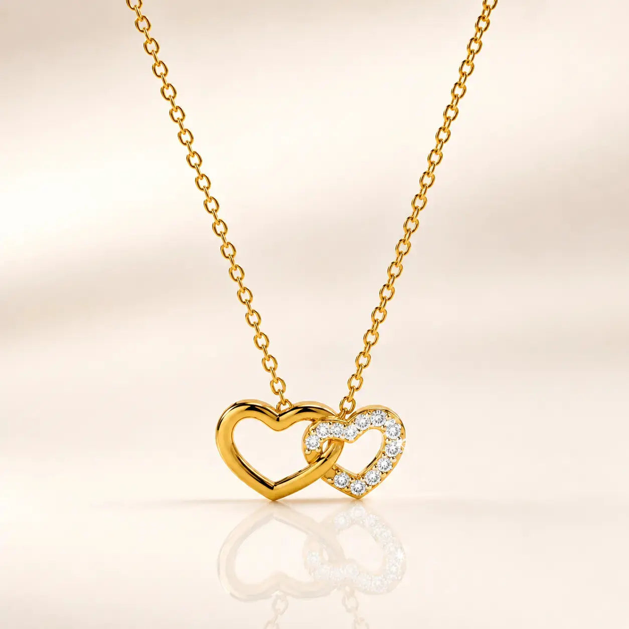 Interlocked Heart Lab Grown Diamond Pendant Necklace in 9KT Gold | Tvayi