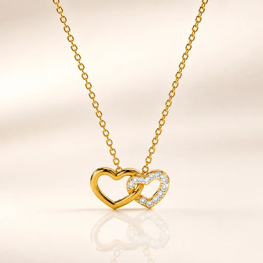 Interlocked Heart Lab Grown Diamond Pendant Necklace in 9KT Gold | Tvayi