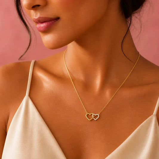 Interlocked Heart Lab Grown Diamond Pendant Necklace in 9KT Gold | Tvayi
