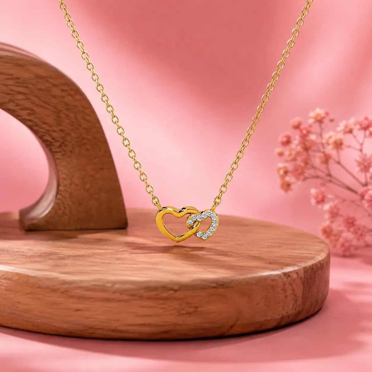 Interlocked Heart Lab Grown Diamond Pendant Necklace in 9KT Gold | Tvayi