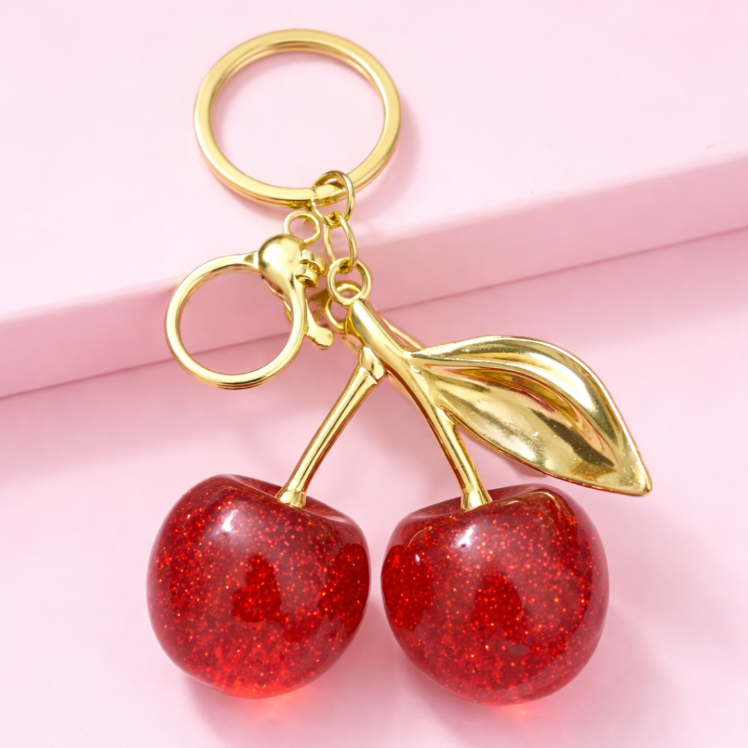Tvayi Cherry Charm Stylish Keychain for Kids & Women | Premium Glitter Keychain | Tvayi