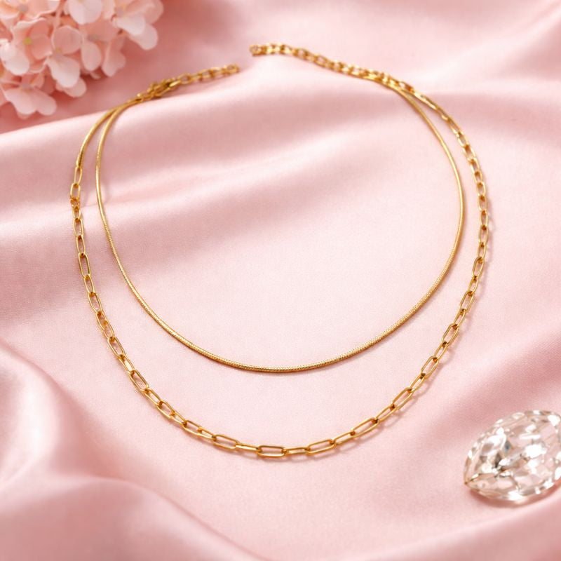 Layered Gold Chain Necklace | 18K Gold Vermeil Demi-Fine Jewellery | Tvayi