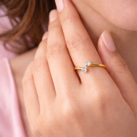Lunara Twin Spark Ring – 18K Gold Plated Demi-Fine Jewellery | Tvayi