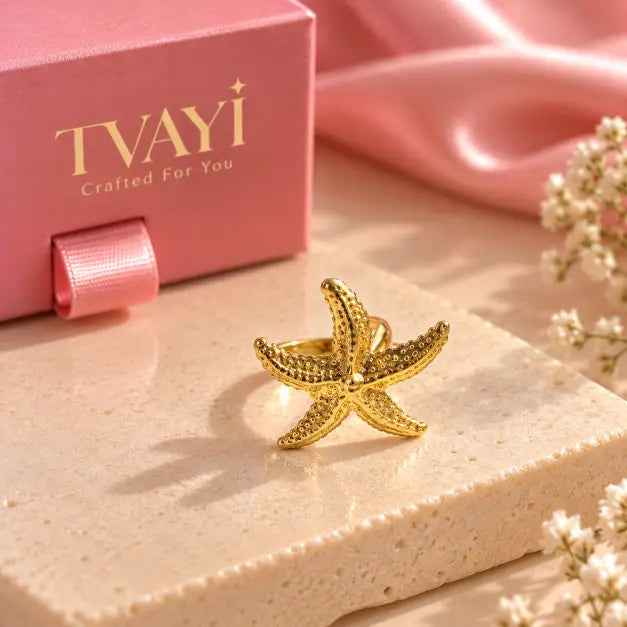 Marina 18K Gold Plated Starfish Statement Ring premium product shot – TVAYI