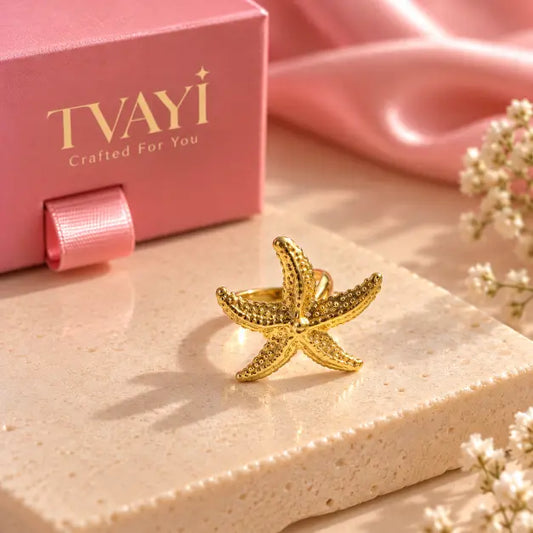 Marina 18K Gold Plated Starfish Statement Ring premium product shot – TVAYI