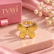 Mariposa Gold Plated Butterfly Ring on luxury pink background with TVAYI jewellery box