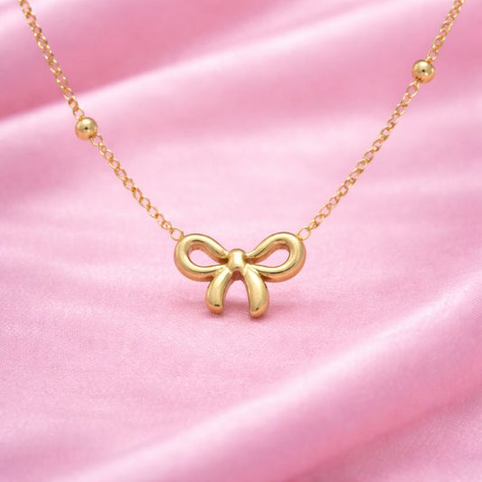 Minimal Bow Pendant Necklace – 18K Gold Plated Demi-Fine Waterproof Jewellery | Tvayi