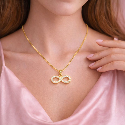 Minimal Infinity Symbol Necklace with Crystal Detailing – 18K Gold Plated | Tvayi