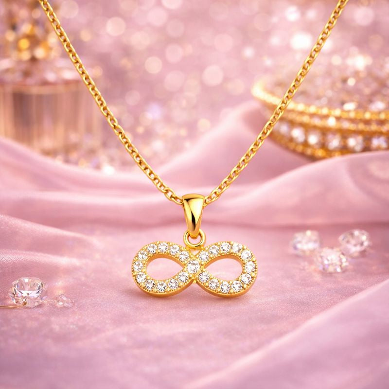 Minimal Infinity Symbol Necklace with Crystal Detailing – 18K Gold Plated | Tvayi