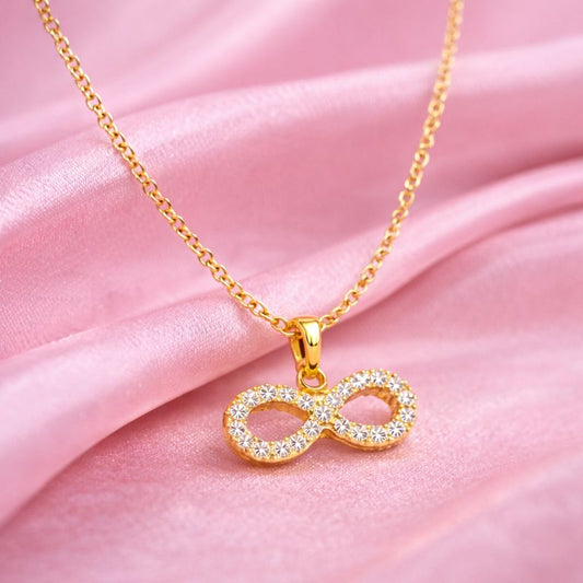 Minimal Infinity Symbol Necklace with Crystal Detailing – 18K Gold Plated | Tvayi