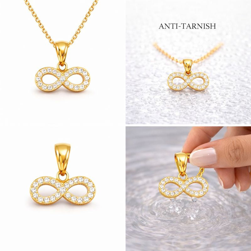 Minimal Infinity Symbol Necklace with Crystal Detailing – 18K Gold Plated | Tvayi