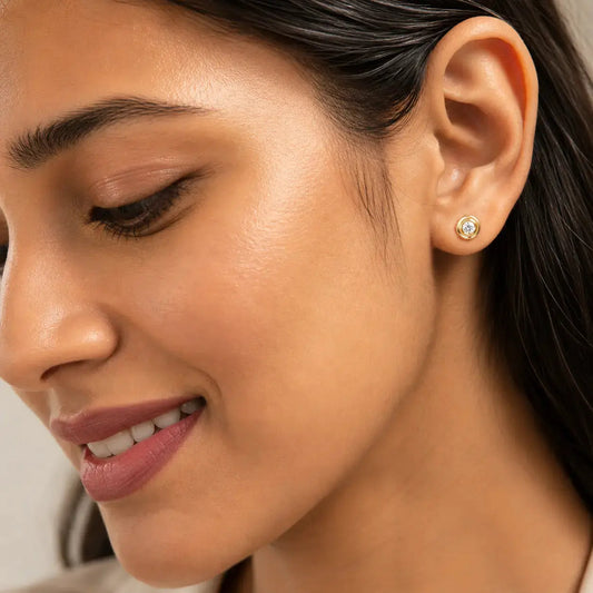 Minimalist 9KT Real Gold Diamond Ear Climber Studs | Tvayi