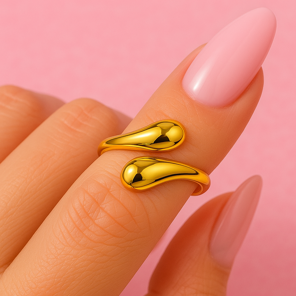 Gold Drop Open Ring – Adjustable Anti-Tarnish Demi-Fine Jewellery | Tvayi