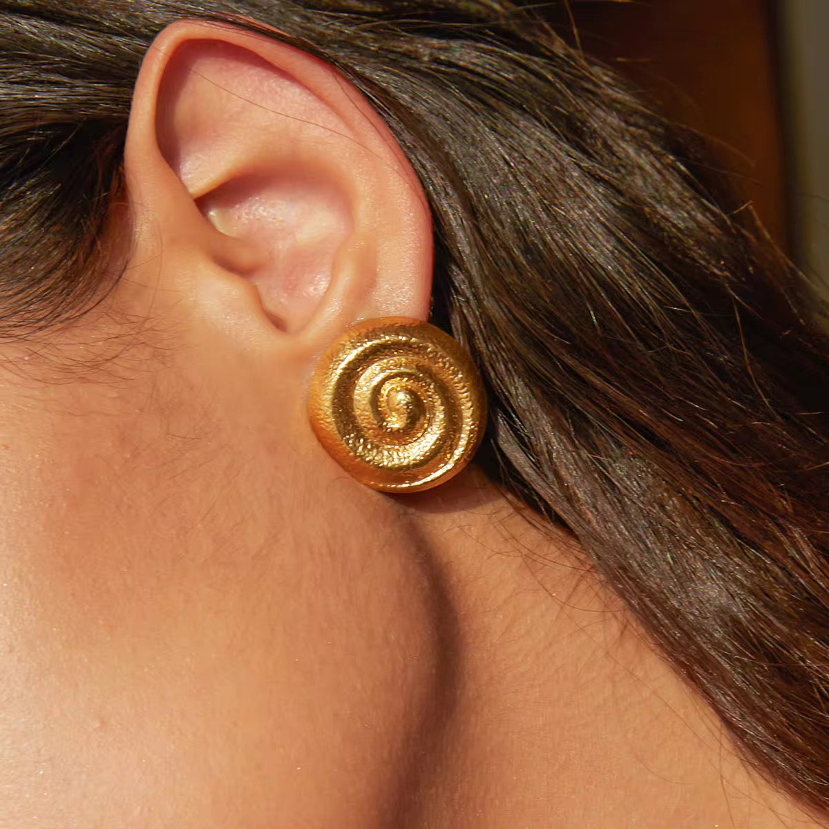 Golden Swirl Statement Studs – Anti-Tarnish Demi Fine Earrings | Tvayi