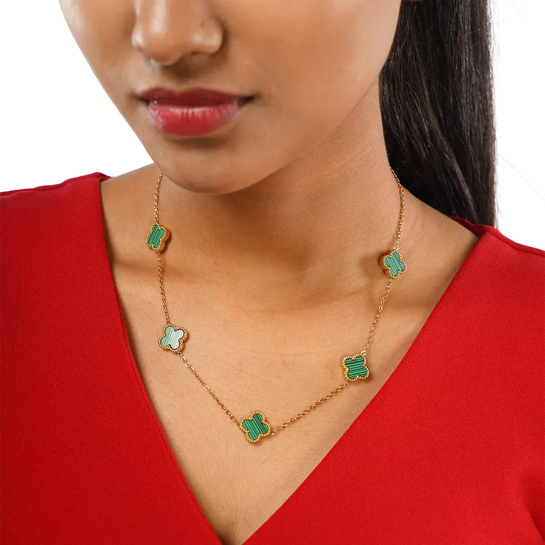 Clover Emerald Anti Tarnish Necklace | Tvayi