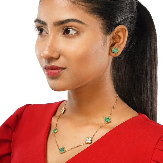 Clover Emerald Anti Tarnish Necklace | Tvayi