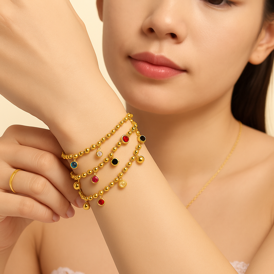 Multi-Stone Beaded Gold Bracelet | Tvayi