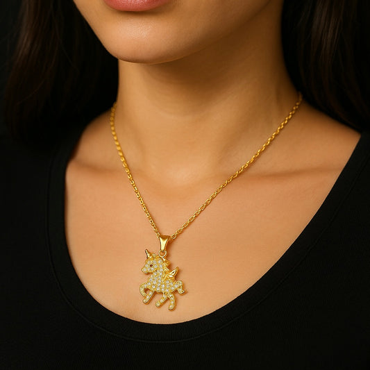Golden Gallop Horse Charm Necklace | Tvayi