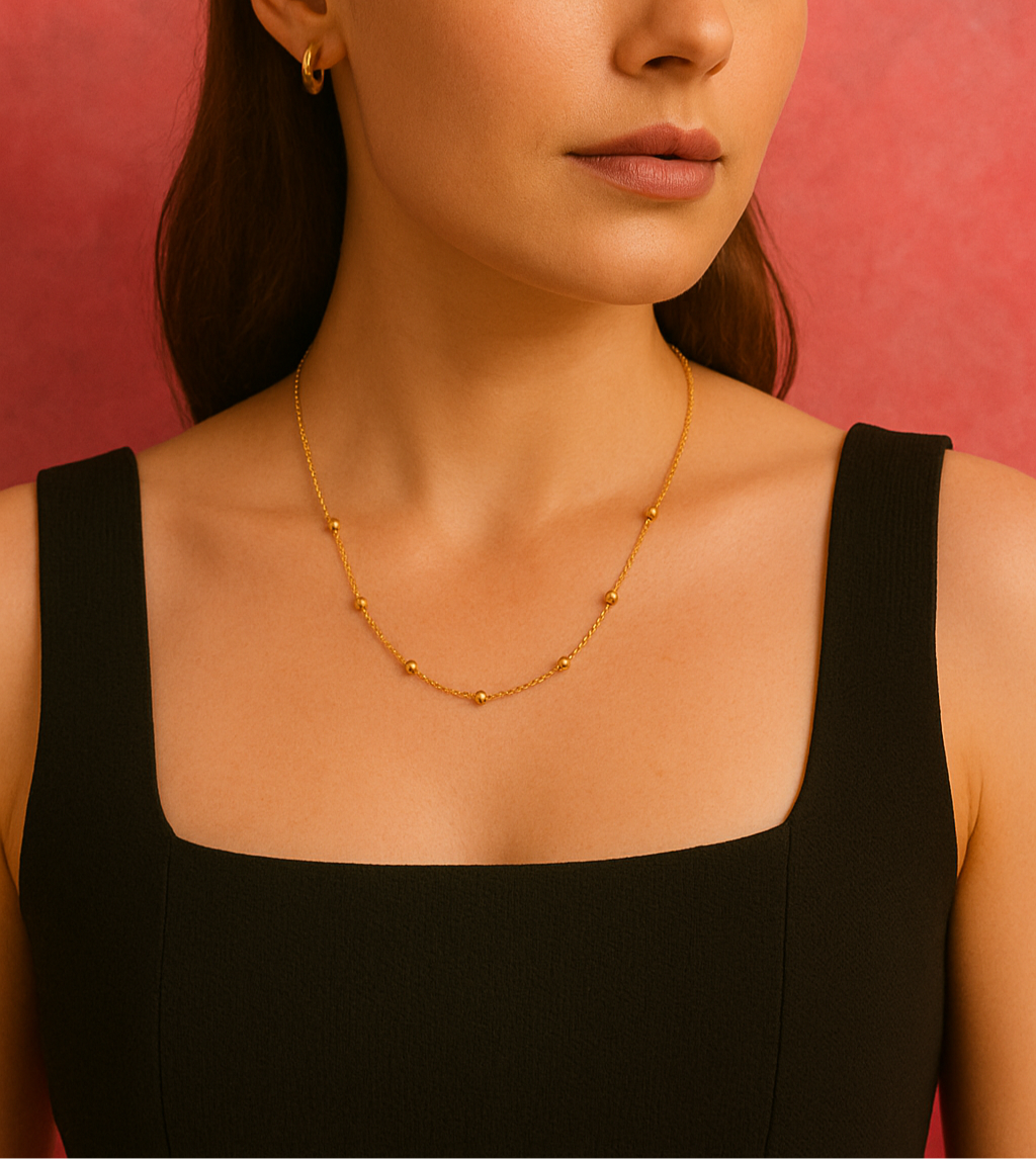 Minimal Gold Bead Necklace | Tvayi Jewellery