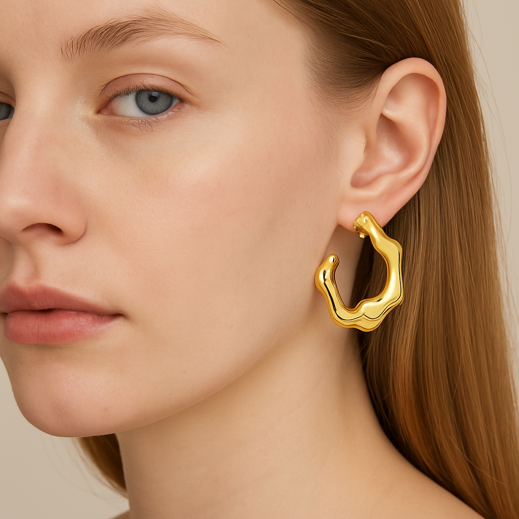 Molten Gold Abstract Hoop Earrings – Anti-Tarnish Statement Piece | Tvayi