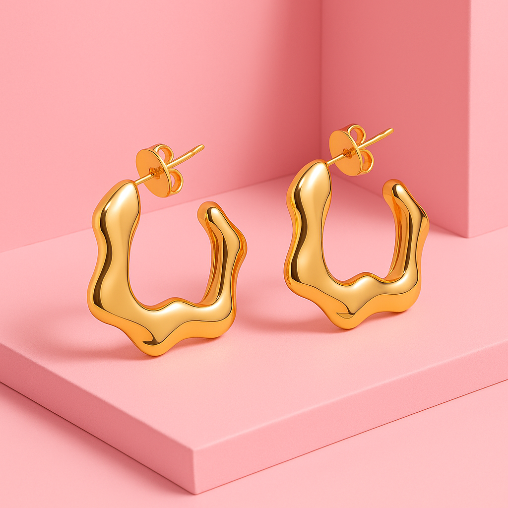 Molten Gold Abstract Hoop Earrings – Anti-Tarnish Statement Piece | Tvayi