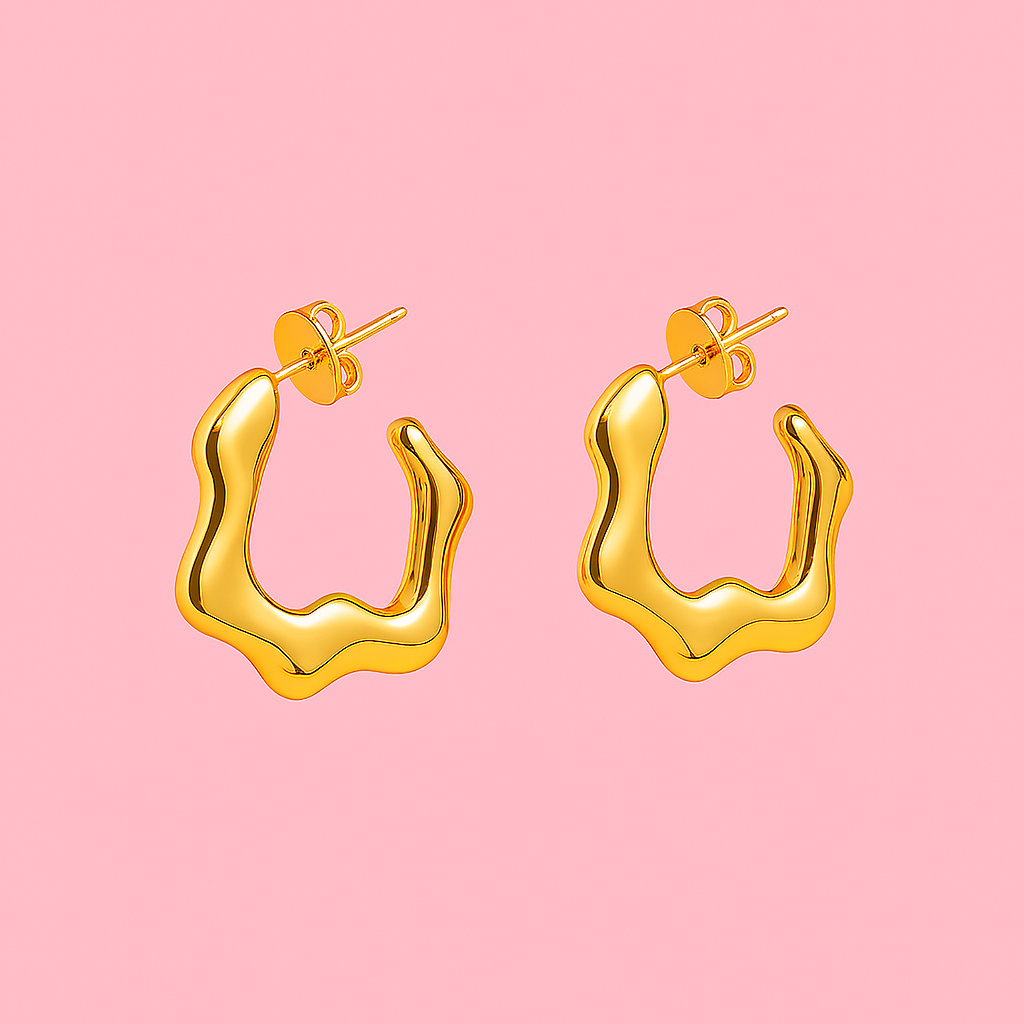 Molten Gold Abstract Hoop Earrings – Anti-Tarnish Statement Piece | Tvayi