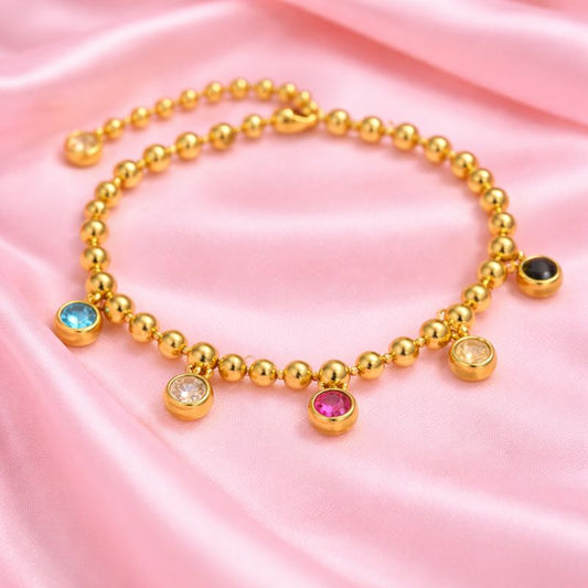 Multi-Stone Beaded Gold Bracelet | Tvayi