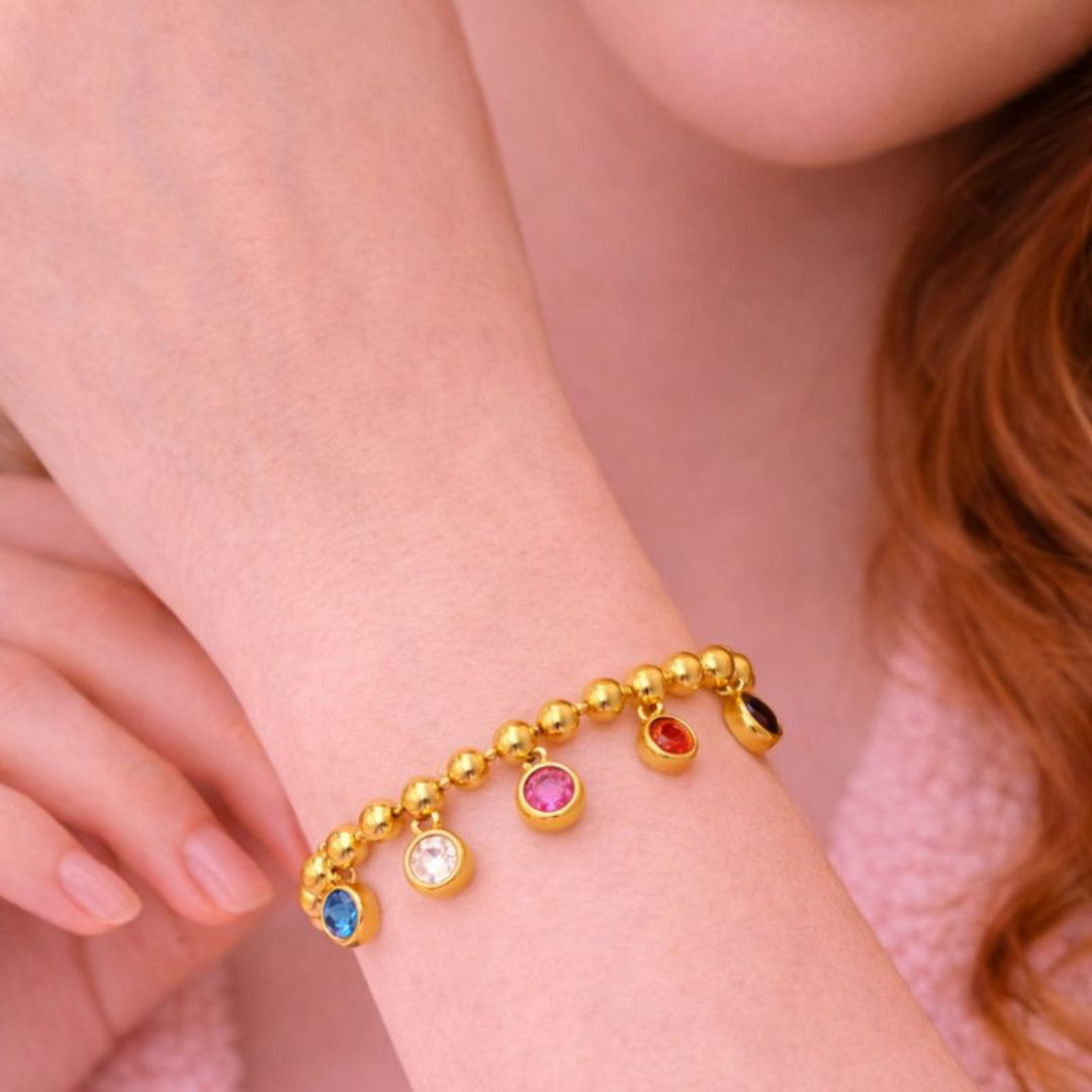 Multi-Stone Beaded Gold Bracelet | Tvayi