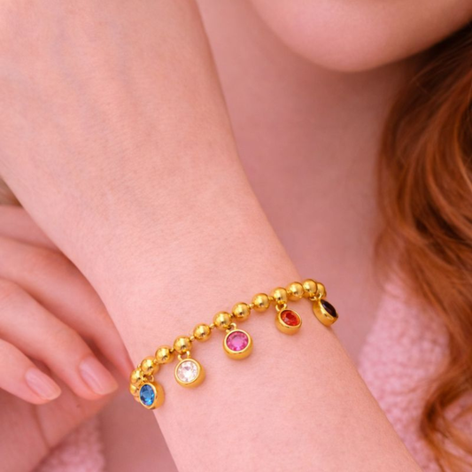 Multi-Stone Beaded Gold Bracelet | Tvayi