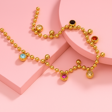 Multi-Stone Beaded Gold Bracelet | Tvayi
