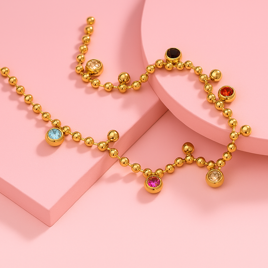 Multi-Stone Beaded Gold Bracelet | Tvayi