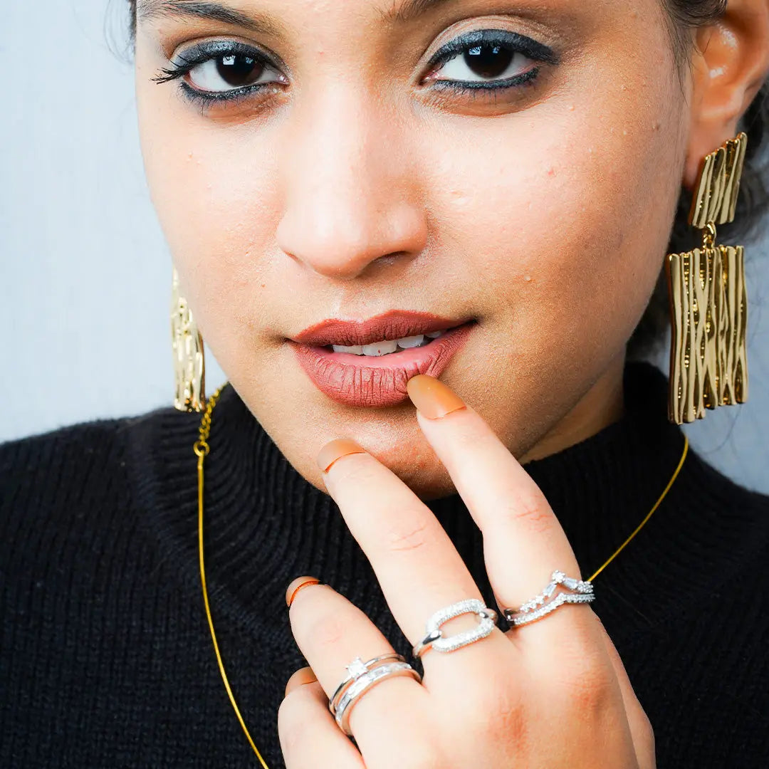 Olympia Alloy Drops Earrings | Tvayi Jewellery