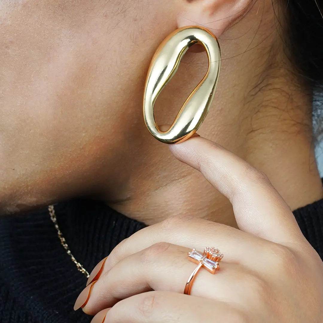 Oval Loop Gold Stud Earrings | Tvayi Jewellery