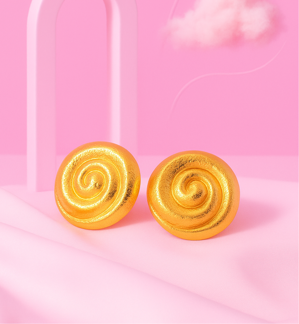 Golden Swirl Statement Studs – Anti-Tarnish Demi Fine Earrings | Tvayi