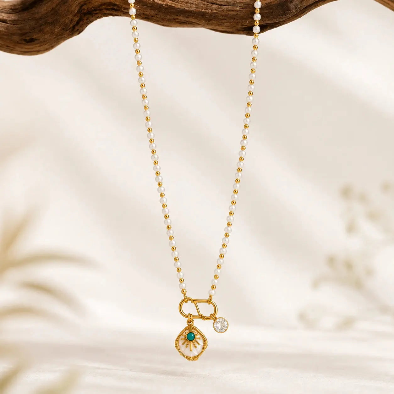 Pearl Charm Statement Necklace – 18K Gold Plated Jewelry | Tvayi
